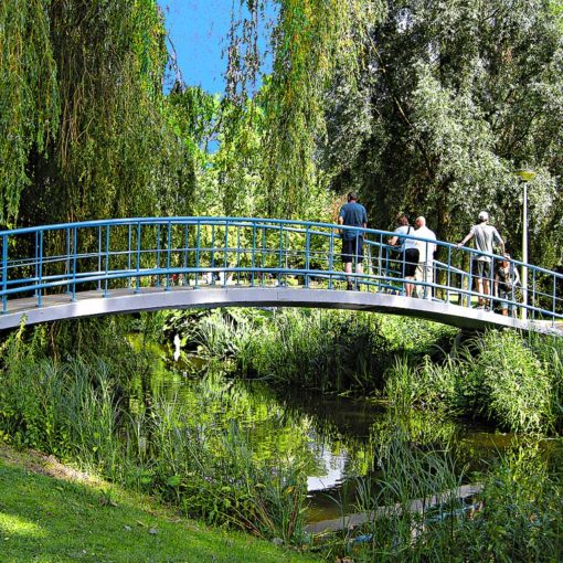 Bridge over a pond in Vandelpark in Amsterdam, Netherlands