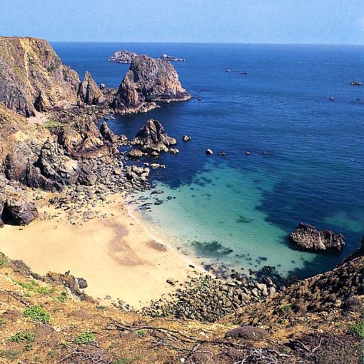 View of Telegraph Bay and beach on Alderney, Channel Islands