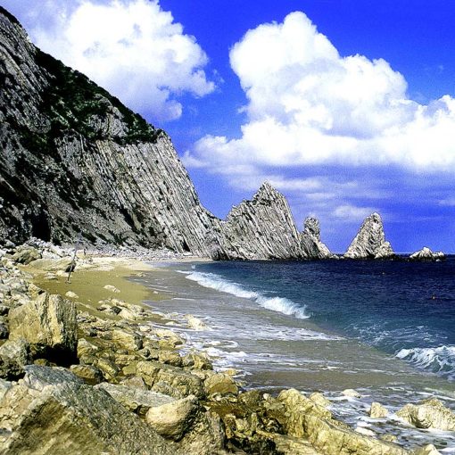 View of Due Sorelle Beach in the Marche, Italy