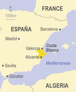 Map showing the Costa Blanca area of Spain
