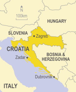 Map showing Croatia and surrounding countries of Slovenia, Hungary and Bosnia & Herzegovina