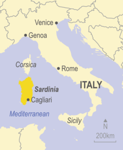 Map showing Sardinia, Italy