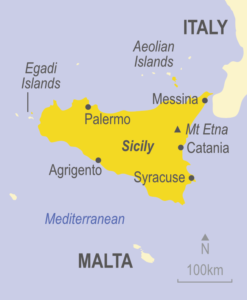 Map showing Sicily, Italy